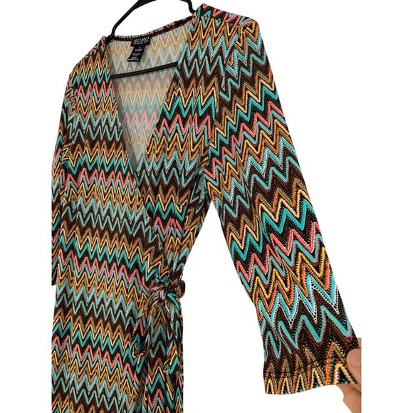 Soho Apparel Chevron Wrap Dress Size 10 Lightweight Summer Stretch RAA10427 - Picture 9 of 10